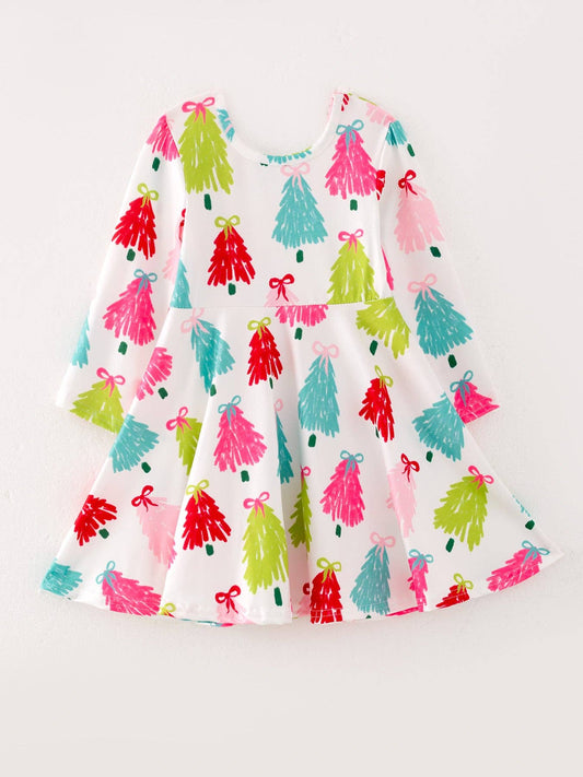 Christmas Tree Print Long Sleeve Dress