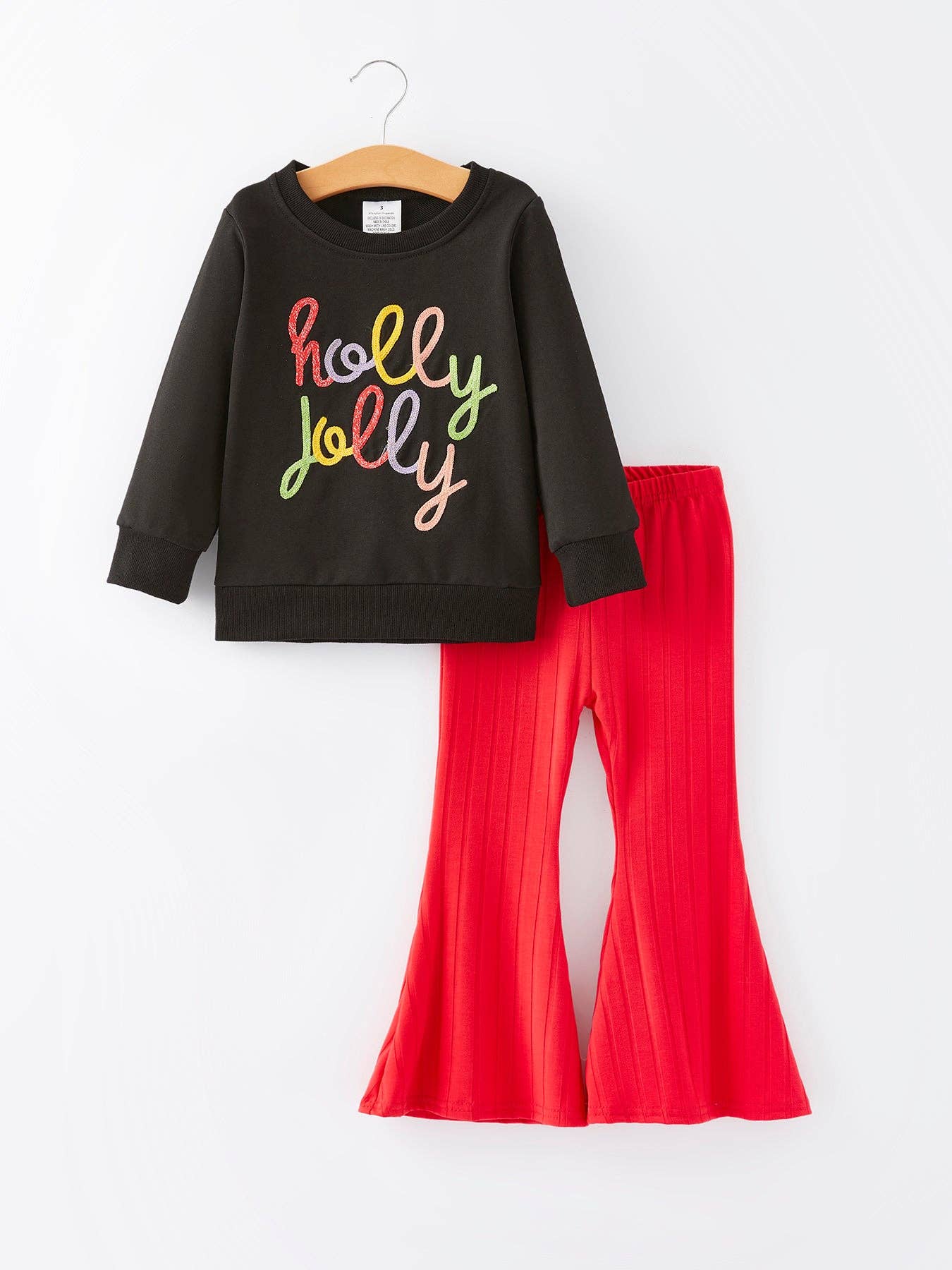 Girls Letter Top Applique + Flared Pants Set